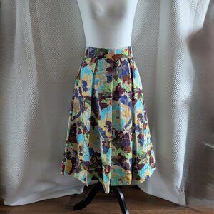 Zara Woman Floral Jacquard Embroidered Full Pleated Midi Skirt Size Medium